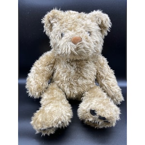 Vintage Build a Bear Teddy 16&quot; Beige Stuffed Plush Shaggy Scruffy Black Paws