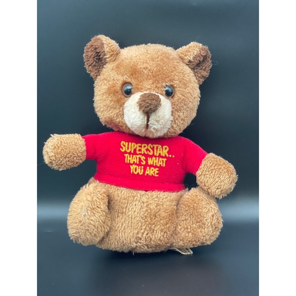 Vintage Russ Superstar Teddy Bear 7" Brown Stuffed Plush Red Shirt Animal Toy