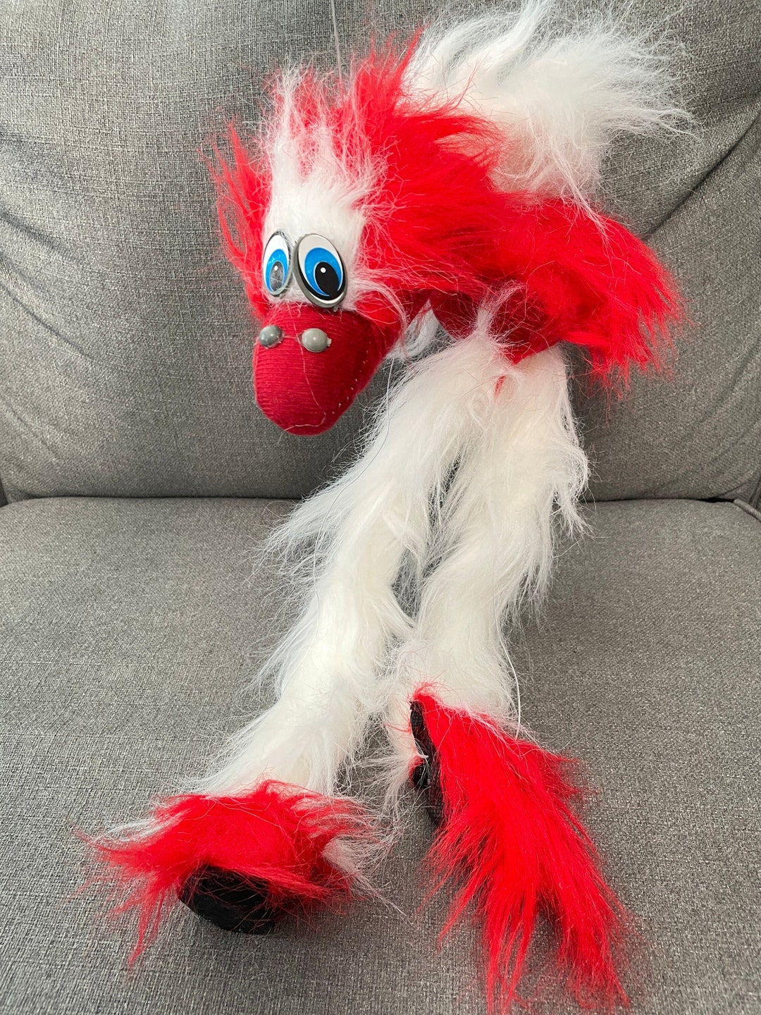 Vintage Puppet Bird 33 Red Plush Dancing String Full Body