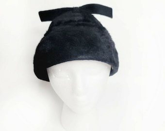 Vintage Don Anderson John Wanamaker Womens Cloche Hat Black Fur Bow Union Made