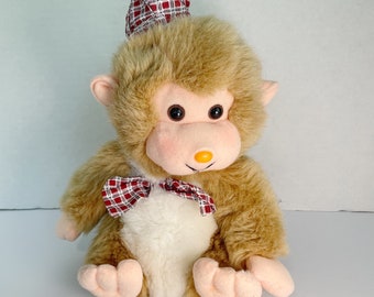 vintage Fairview Monkey 10" peluche à carreaux chapeau noeud papillon marron jouet d