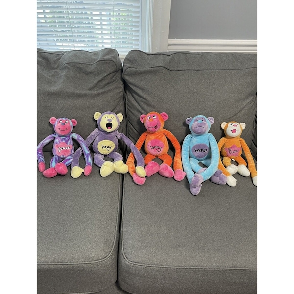 Animal Alley Mood Swings Monkey Lot 5 Stuffed Plush Peace Lazy Loony Brave Glam