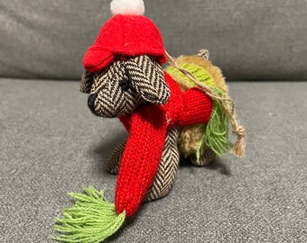 Creative Co-Op Dog Christmas Tree Ornament 4" Plush Tweed Puppy Animal