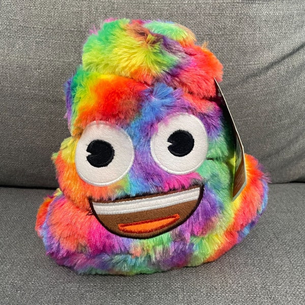 Emoji Smiling Pile of Poop Coin Bank 9" Rainbow Tie Dye Plush Neon Piggy