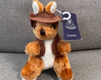 Vintage Ascool Kangaroo Joey 6&quot; Brown Stuffed Plush Australia Souvenir Passport