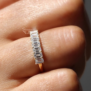 1.50 CT Emerald Cut Lab Grown Diamond Half Eternity Band, Lab Grown Diamond Wedding Band, Yellow Gold Half Eternity, Gift For Valentines Day