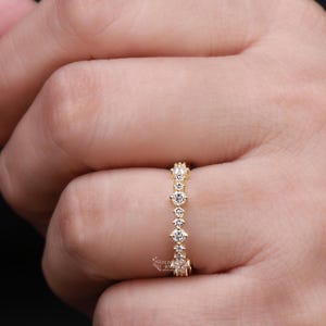 Ronde geslepen lab gegroeid diamant band volledige eeuwigheid trouwring bijpassende/stapelbare band verjaardagscadeau voor vrouwen minimalistische band voor vrouw