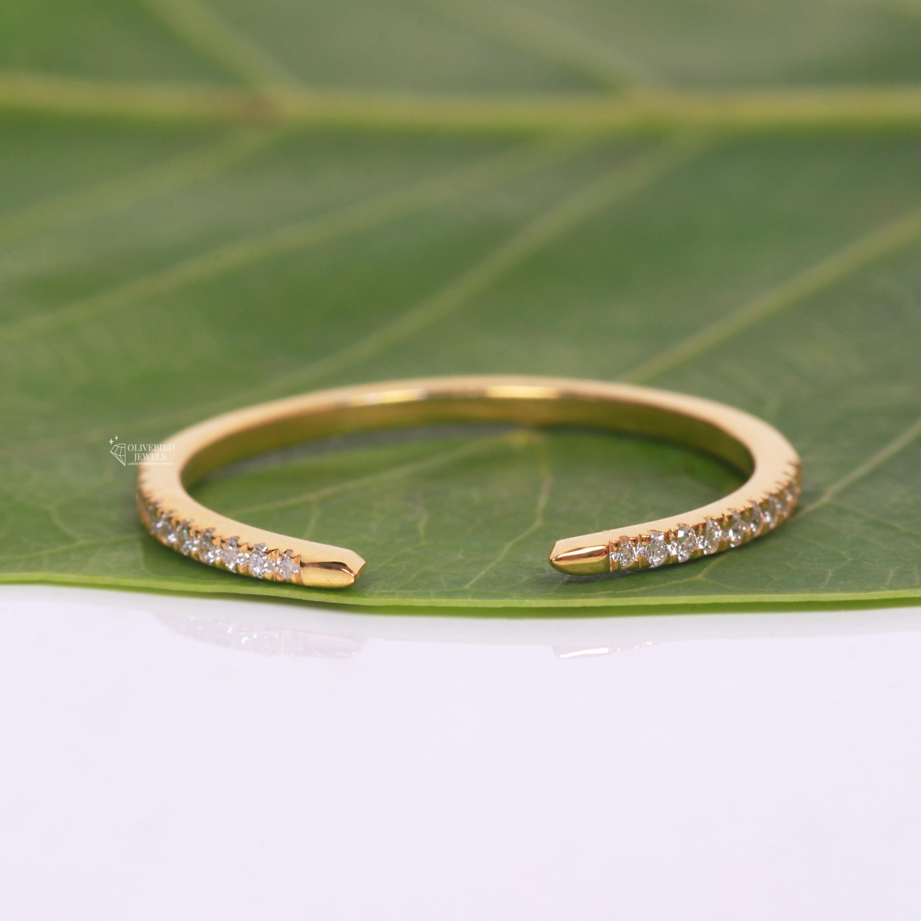 14k Pave Open Cuff Claw Lab Grown Diamond Ring, Unique Open Wedding Band Ring For Bridal Thin Minimalist Stacking Ring,Anniversary Gifts
