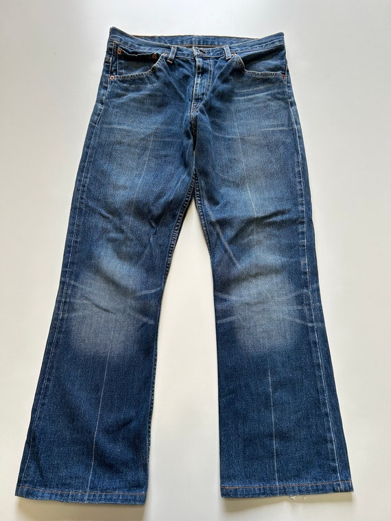 Mens Levi Levis Strauss 507 Jean 1990s vintage Slim Bootcut Fit Jeans Zip Fly Dark Blue W33 L28