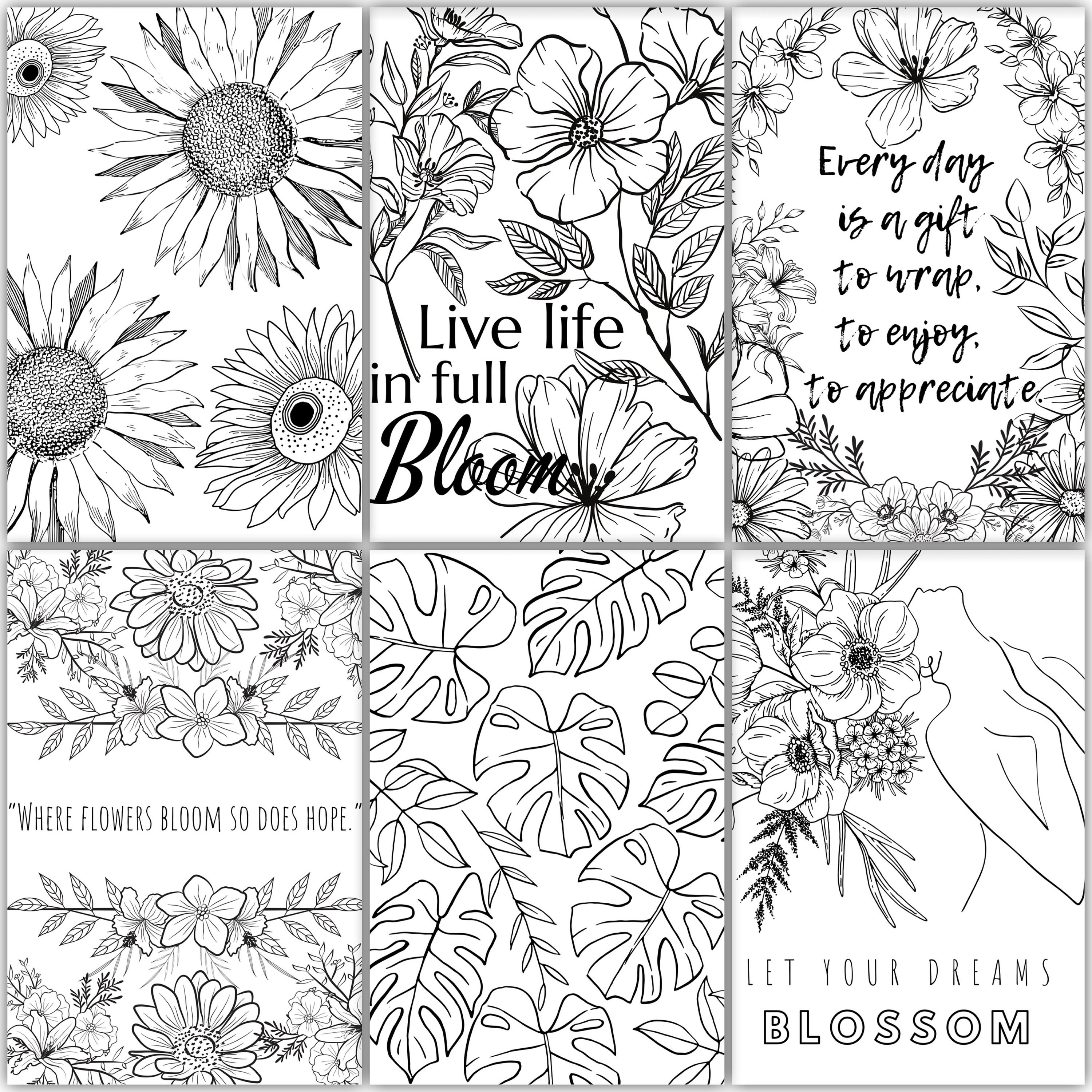 51 Flower Coloring Book Pages, a Motivational Quotes Coloring Book ...