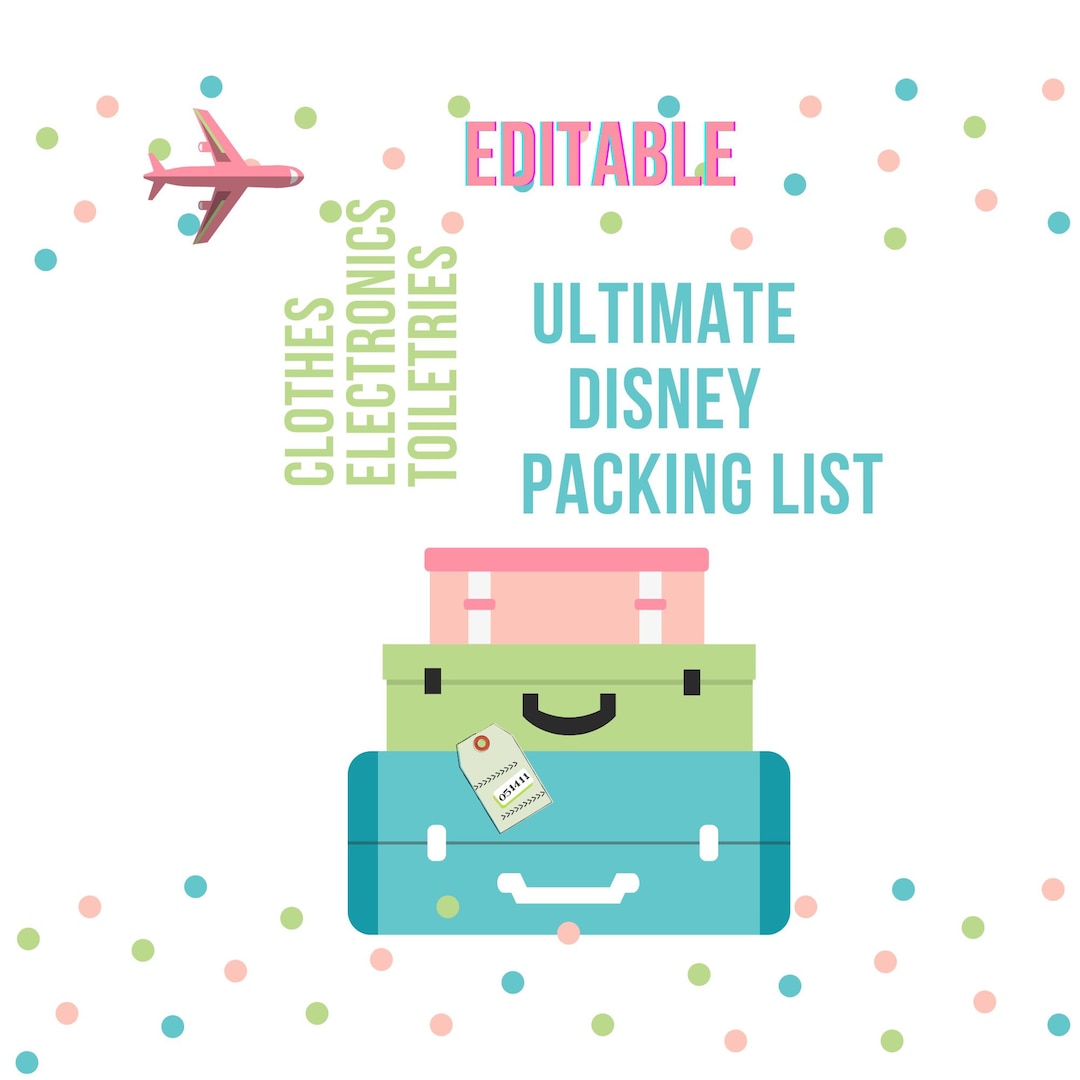 Editable Disney Packing List/ Disney List/ Disney Organization/disney