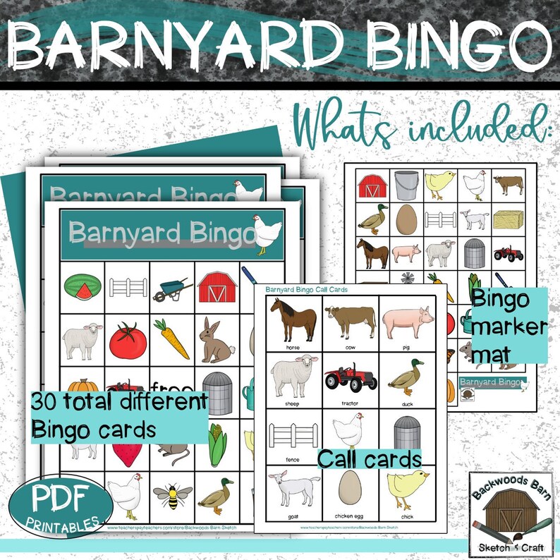 Barnyard Bingo Digital Download Printable Bingo Game Farm - Etsy