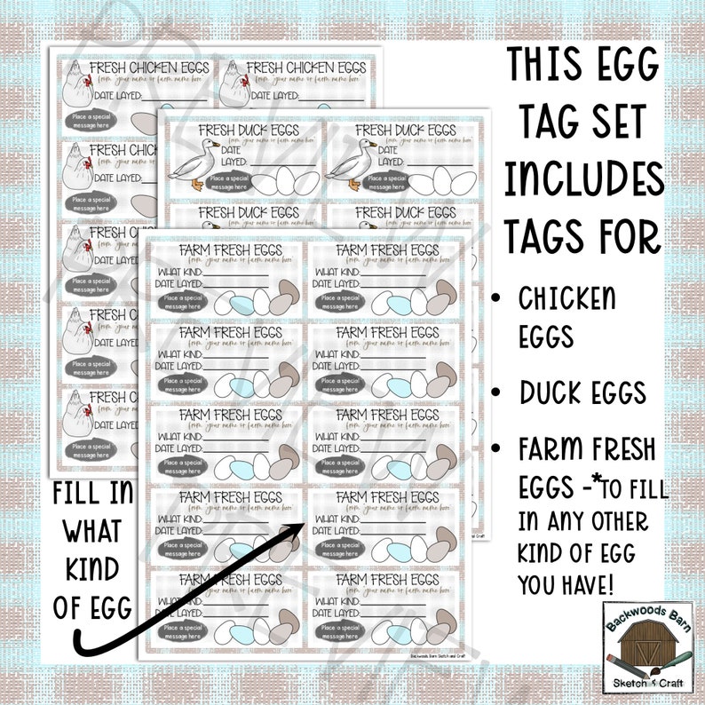 Egg Carton Labels Printable Tags Farm Fresh Eggs Chicken Duck - Etsy ...