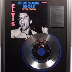 Elvis Presley - Blue suede shoes Single Collage with silver / gold record (Vinyl Record, gold, platinum)