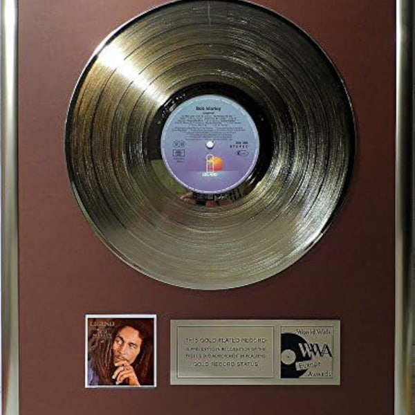 Collage mit Bob Marley Legend goldene Schallplatte gold record