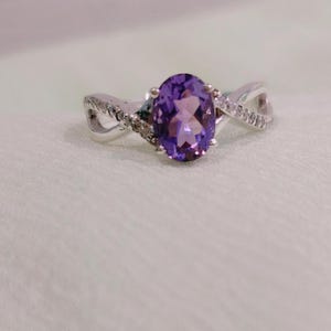 Oval Cut Natural Amethyst Ring • Dainty Purple Crystal Stacking Ring • Sterling Silver Friendship Jewelry • Trendy Best Friend Gift