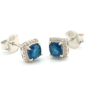 lab Blue Sapphire cushion  Earrings. Blue Sapphire Stud Earrings. cushion Cut Earrings. Solitaire Earrings. September Birthstone Earrings