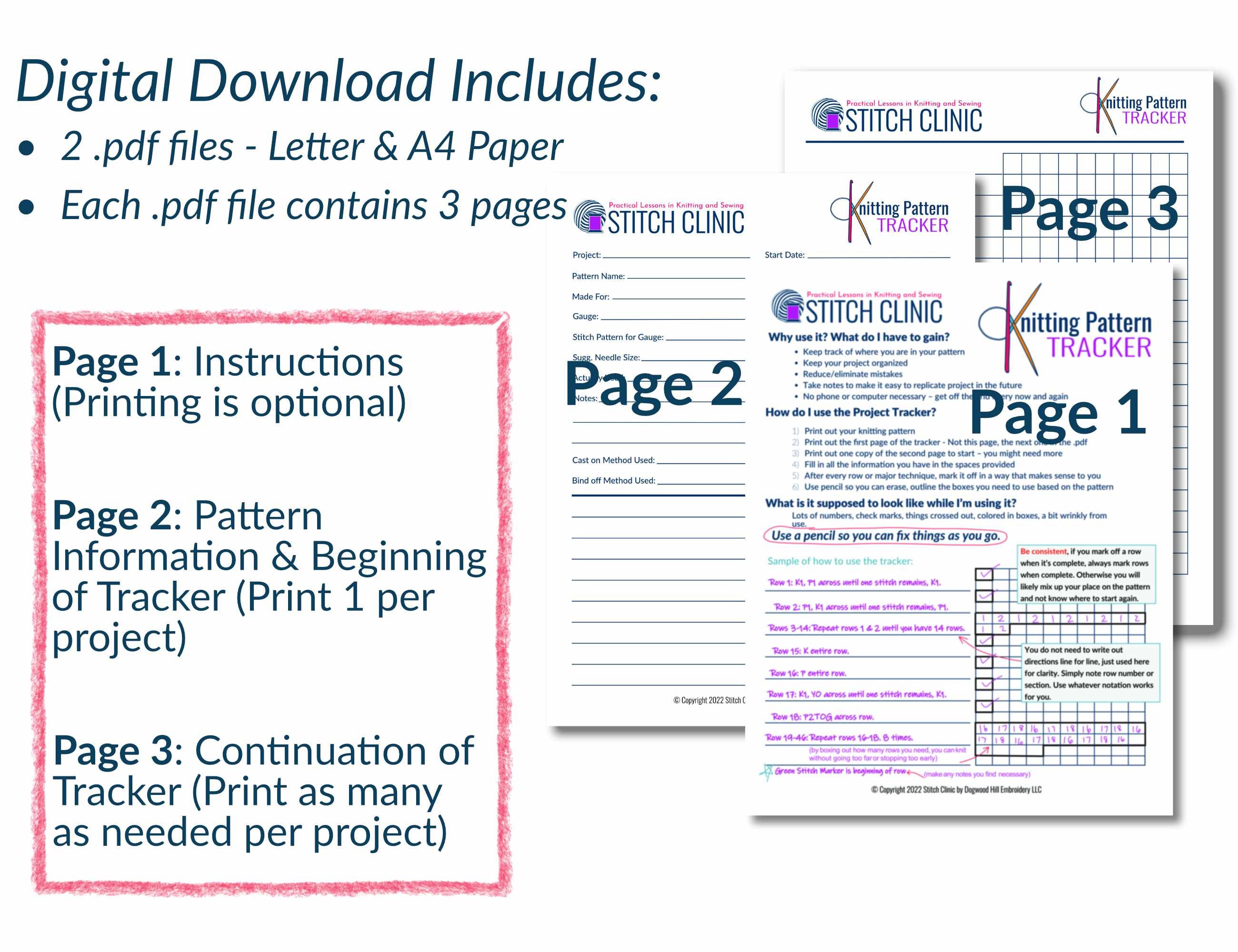 Knitting Pattern Tracker Knitting Project Tracker Keep Track Etsy