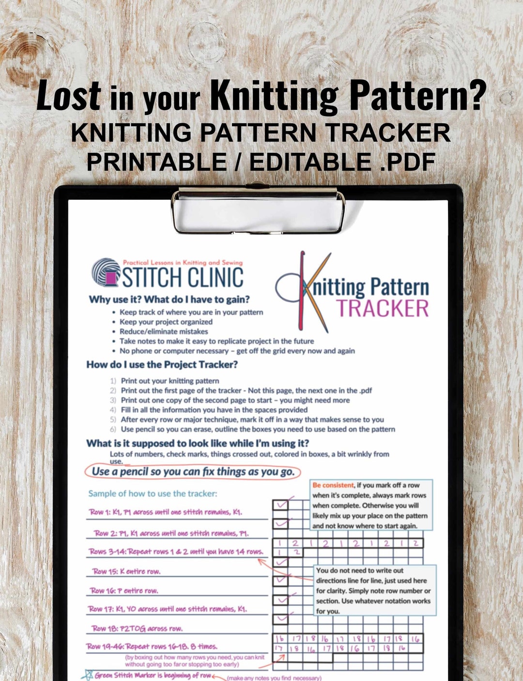 Knitting Pattern Tracker Knitting Project Tracker Keep Track Etsy