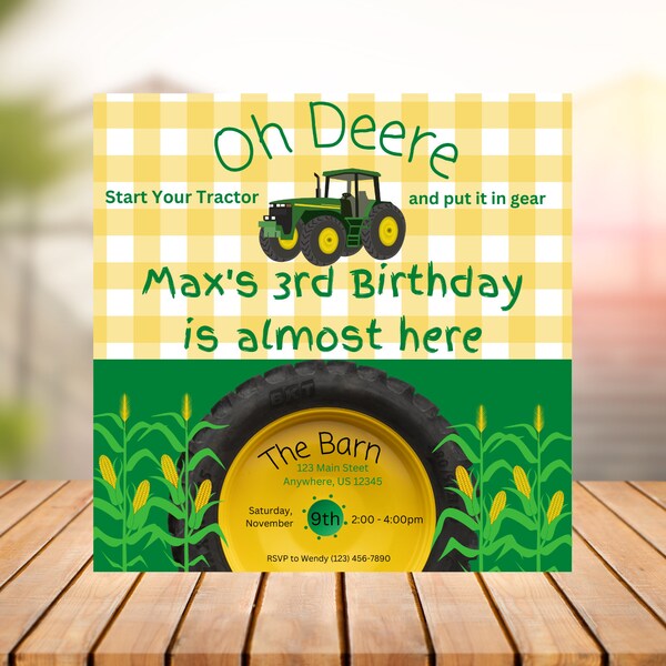 John Deere Birthday Invitation Etsy