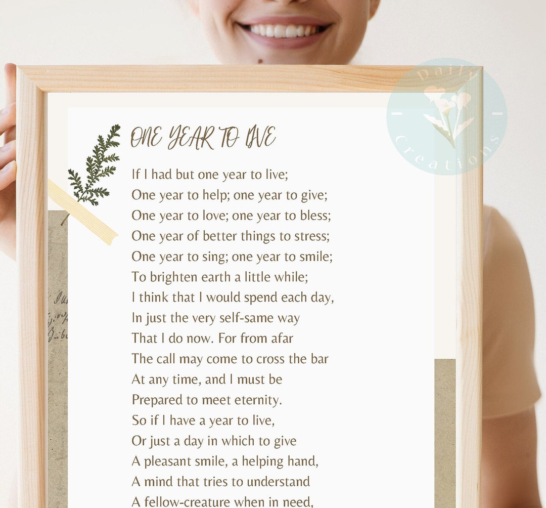 One Year To Live Poem Printable 8 X 10 Mary Davis Reed Printable