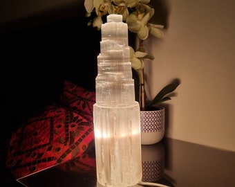 Selenite Lampe Turm lampe Selenite tischleuchte Selenit Kristall Lampe Selenit Tischlampe Beleuchtung Edelstein Reinigung home decor
