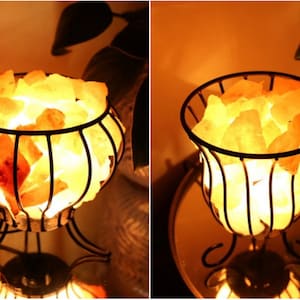 Himalaya Kristall Salzlampe Salzkristall Korb mit stücke Kaste Handgefertige Tischlampe Rosa Salz Lampe Dekoration home decor