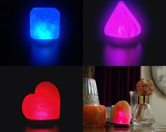 Himalaya-Salzlampe Pyramide Herz Berg Würfelform mit USB Natürliche Himalaya-Kristall-Salz-Lampe Handmade mit 4 wechselnden Farben