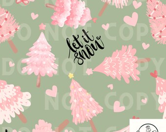 Pink Watercolor Christmas Tree Seamless Repeating Pattern, Pink Tree ...