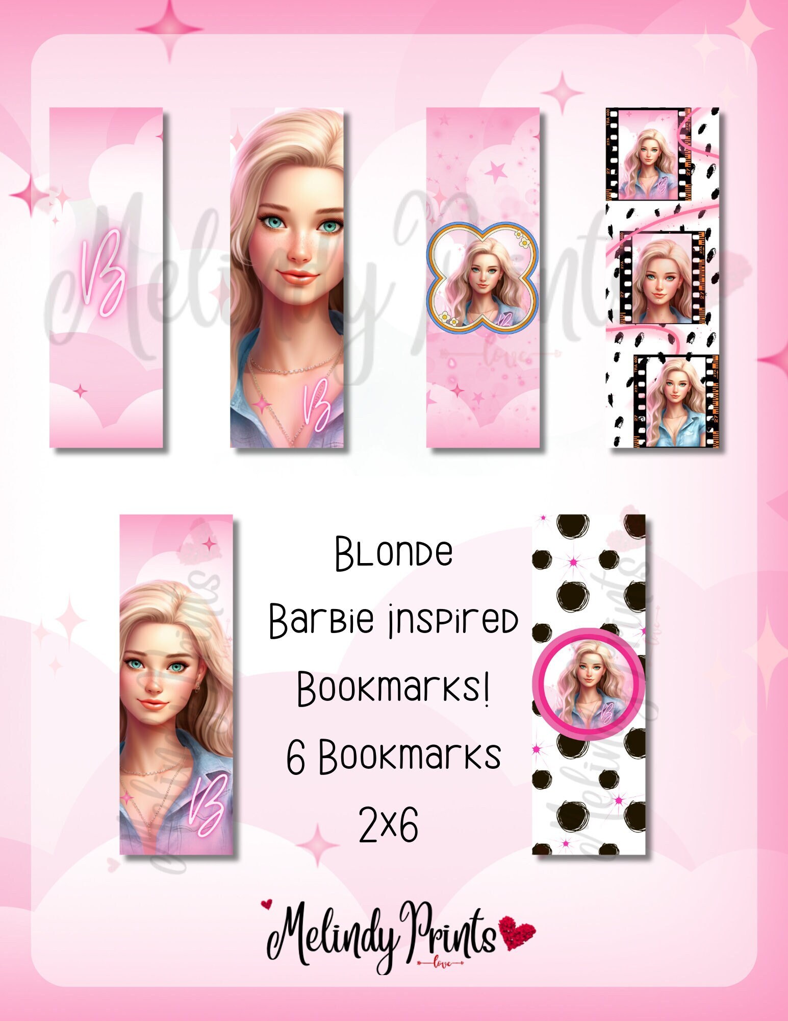 Blonde Barbie Inspired Bookmarks! Set of 6 2x6 in!