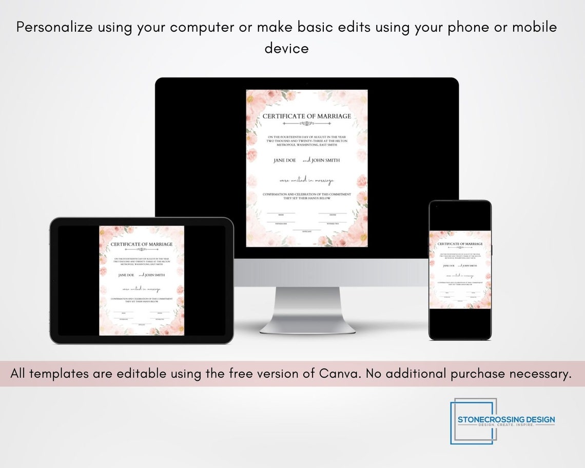 Editable Certificate of Marriage Template. Marriage License. - Etsy