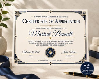 Editable Appreciation Certificate, Appreciation Canva Template, Printable Recognition Certificate, Employee Appreciation Award