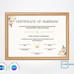 Editable Certificate of Marriage Template. Marriage License. Printable ...
