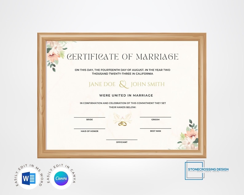 Editable Certificate of Marriage Template. Marriage License. Printable ...