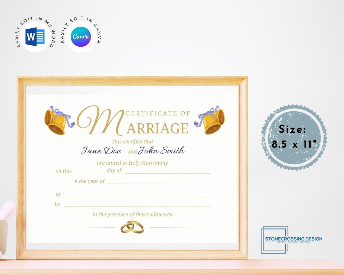 Editable Certificate of Marriage Template. Marriage License. Printable ...