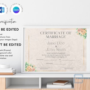Editable Certificate of Marriage Template. Marriage License. Printable ...