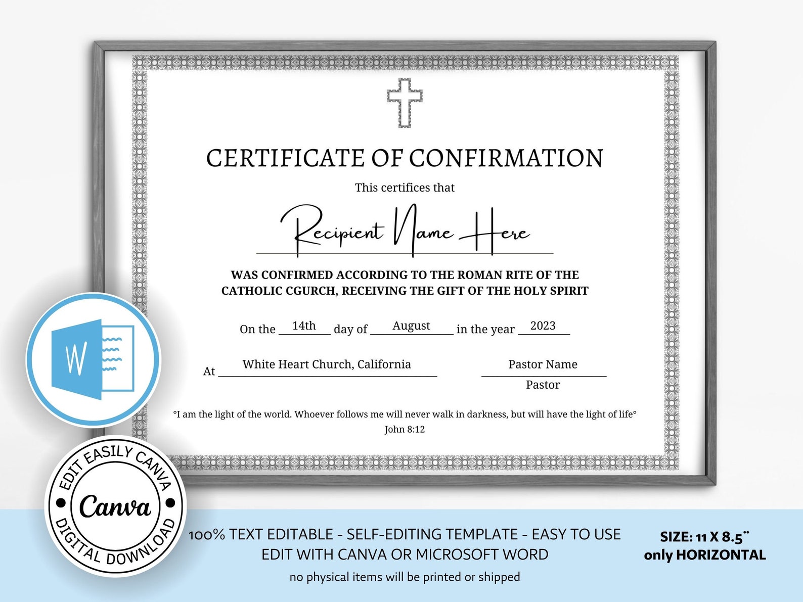 Editable Certificate of Confirmation. Celebrating a Sacred - Etsy