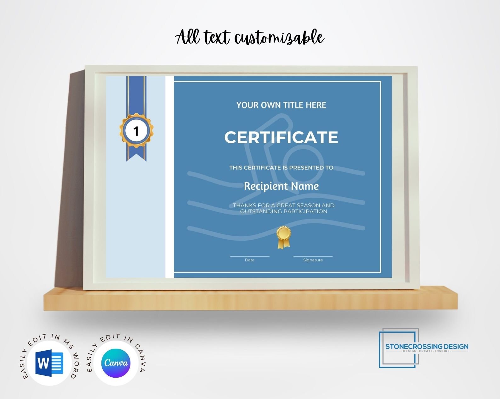 Editable Participation Sports Certificate Template With Photo. - Etsy