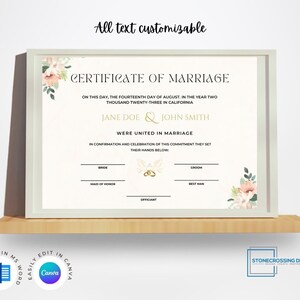 Editable Certificate of Marriage Template. Marriage License. Printable ...