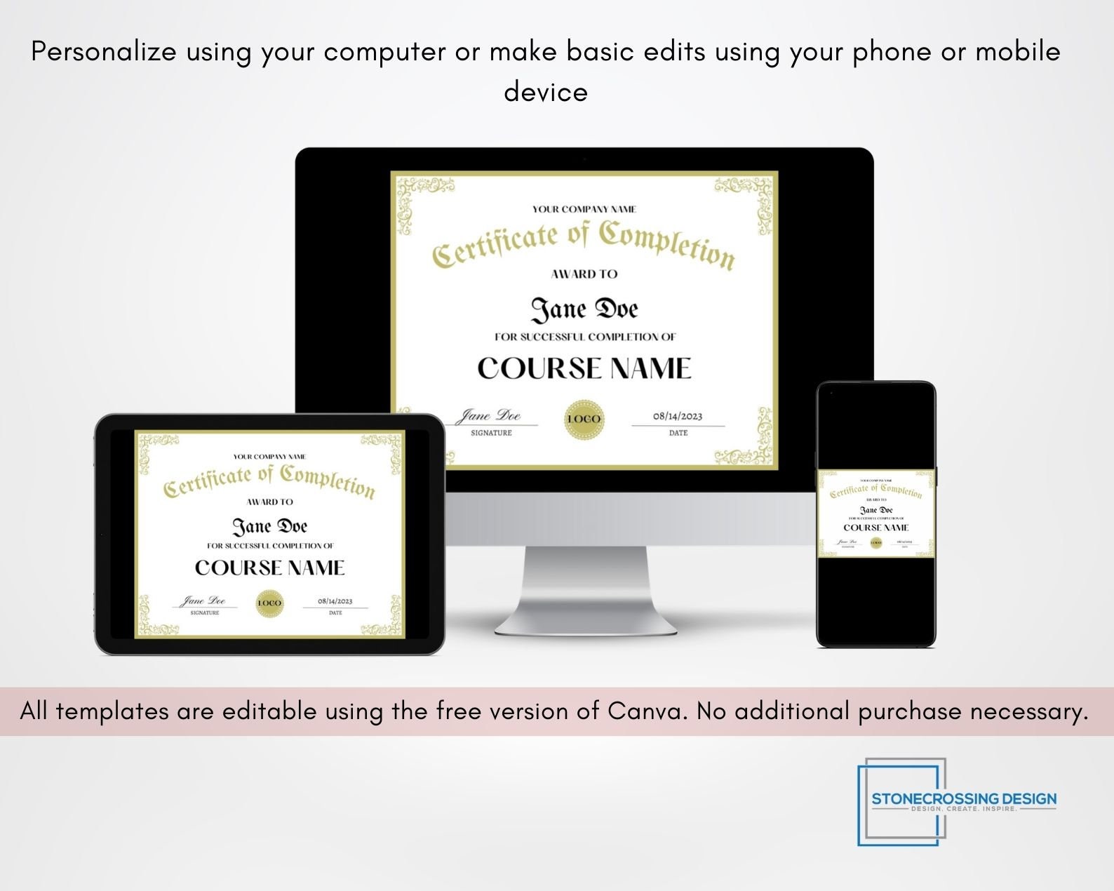 Editable Certificate of Completion Template. Award Template. Printable ...