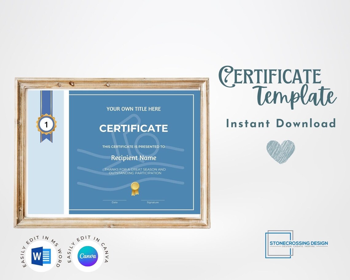 Editable Participation Sports Certificate Template With Photo. - Etsy