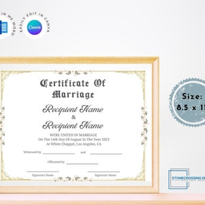 Editable Certificate of Marriage Template. Marriage License. Printable ...
