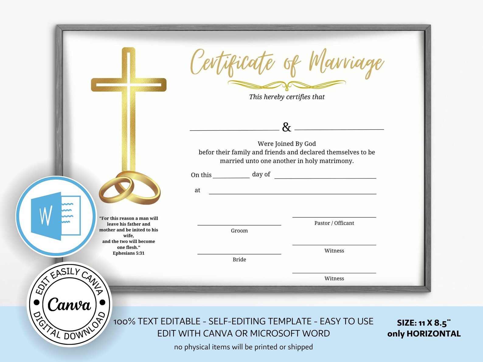 Editable Certificate of Marriage Template. Marriage License. - Etsy