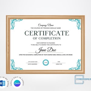 Editable Certificate of Completion Template. Award Template. Printable ...