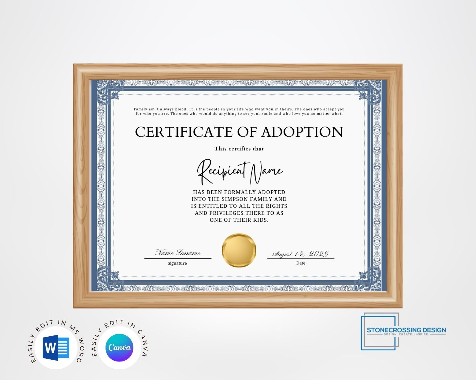 Editable Certificate of Adoption Template. Adoption Certificate ...