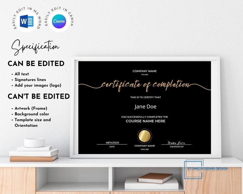 Editable Certificate of Completion Template. Award Template. Printable ...