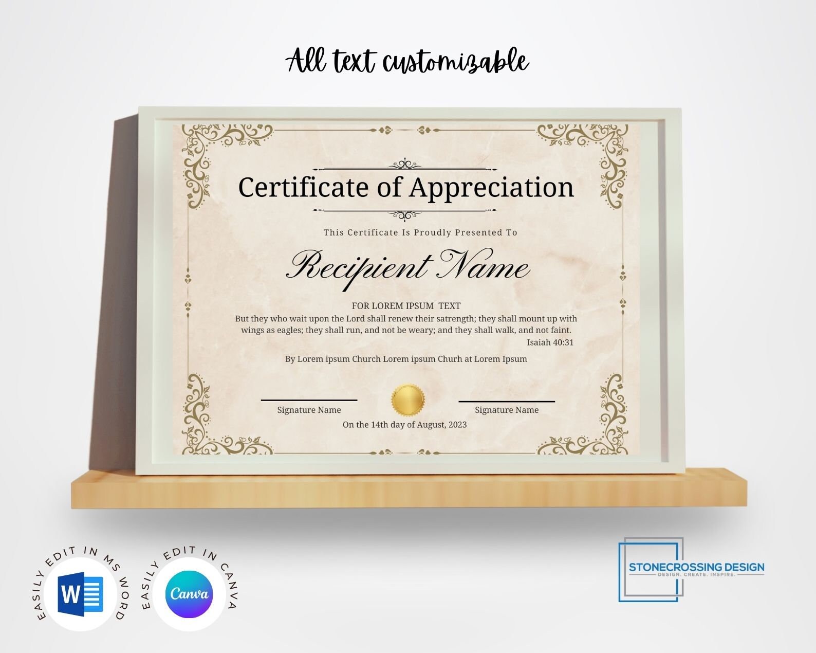 Editable Certificate of Appreciation. Award Template. Printable ...