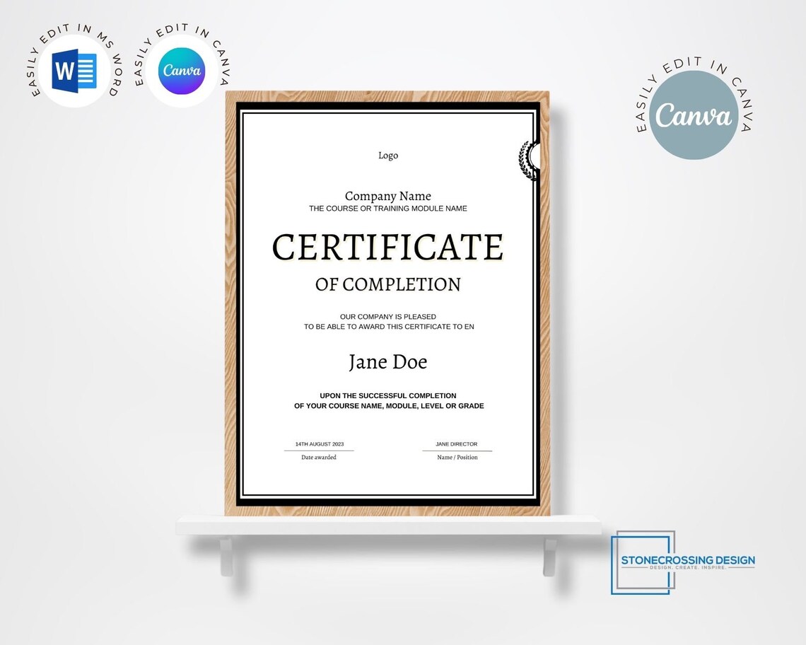 Editable Certificate of Completion Template. Award Template. Printable ...