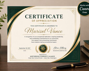Editable Appreciation Certificate, Appreciation Canva Template, Printable Recognition Certificate, Employee Appreciation Award