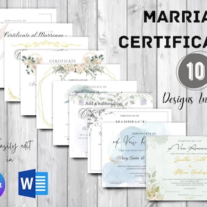 Complete Set Of 10 Marriage Certificates, 10 DIY Vow Renewal Certificates, DIY Church Certificates, Edit In Canva or Microsoft Word